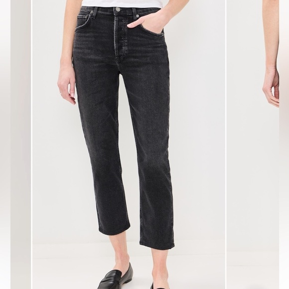 Agolde Riley High Rise Straight Crop Jeans Panoramic Black Wash Denim - Picture 14 of 14